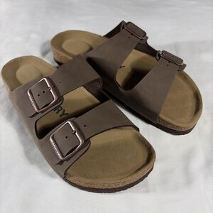 Fitory mens Brown Balance I Slip On Leather Sandals FTBKM002 shoes - size 11 US